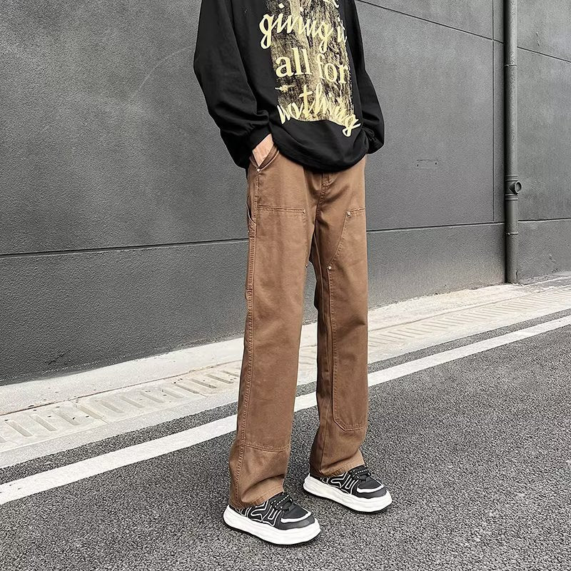 saferido fall outfit men Army Green Logging Pants Men's Autumn American High Street Vibe Straight Pants Loose Ruan Handsome Casual Overalls Boys