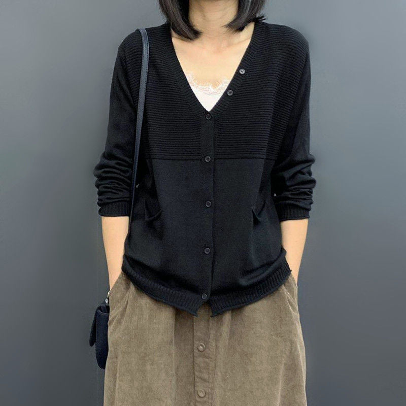 spring and autumn new Korean version of women's clothing loose and thin literary solid color long-sleeved knitted cardigan thin sweater jacket