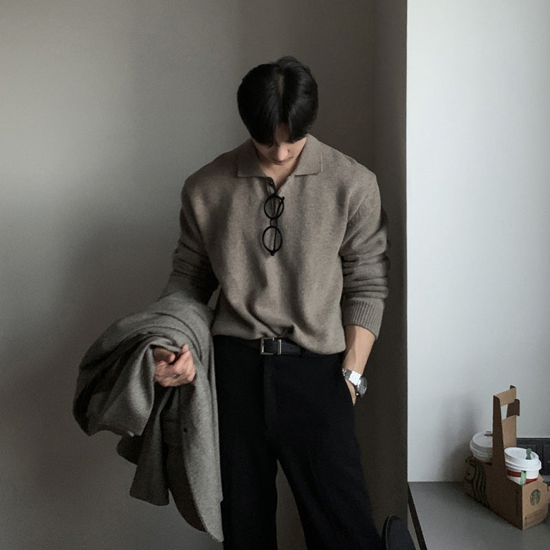 saferido -shop mens fall fashion Asclo Trendy New Dongdaemun Men's Lapel Sweater Men's Designer Polo Collar Skin-Friendly Loose Autumn
