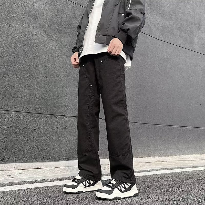 saferido fall outfit men Army Green Logging Pants Men's Autumn American High Street Vibe Straight Pants Loose Ruan Handsome Casual Overalls Boys