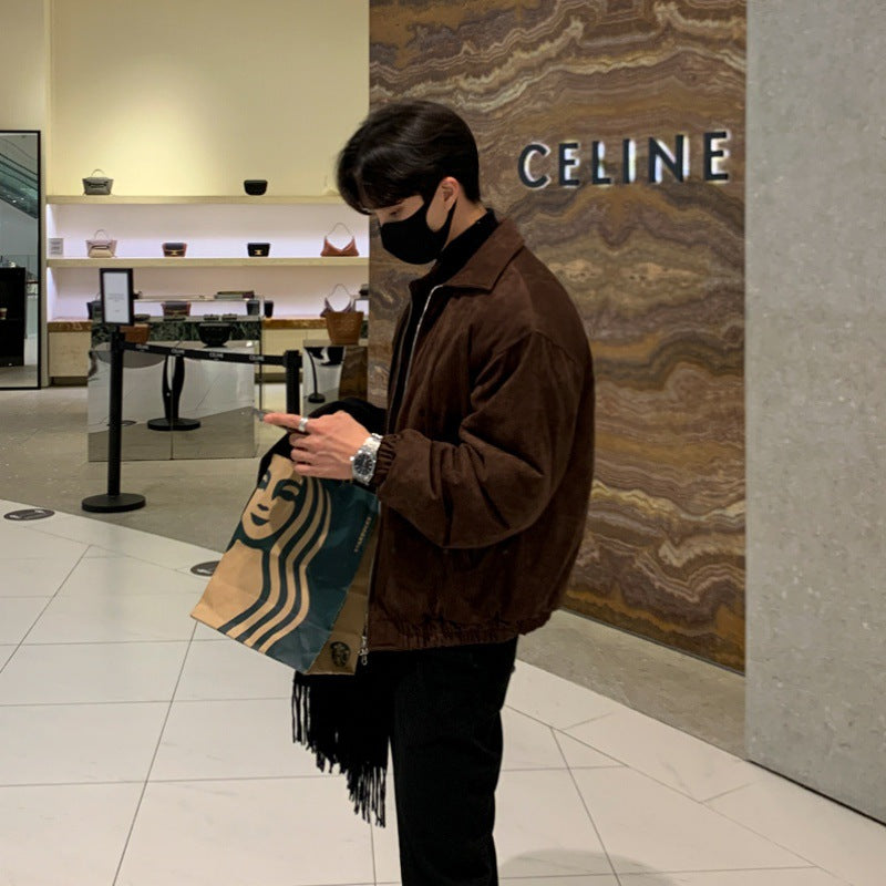 saferido -shop starboy outfit Myq Suede Jacket Cotton-Padded Jacket Men's Winter Korean Style Loose Fleece-lined Thickened Cotton-Padded Jacket High-Grade Cotton-Padded Jacket