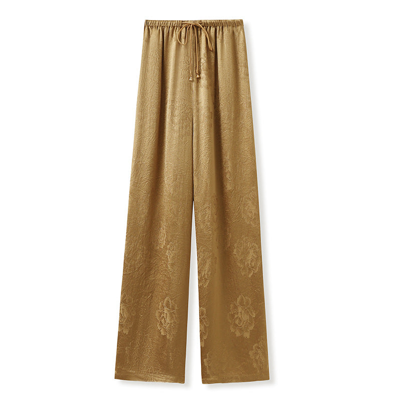New new Chinese style light luxury simple solid color temperament casual pants loose and thin acetic acid trousers M5163