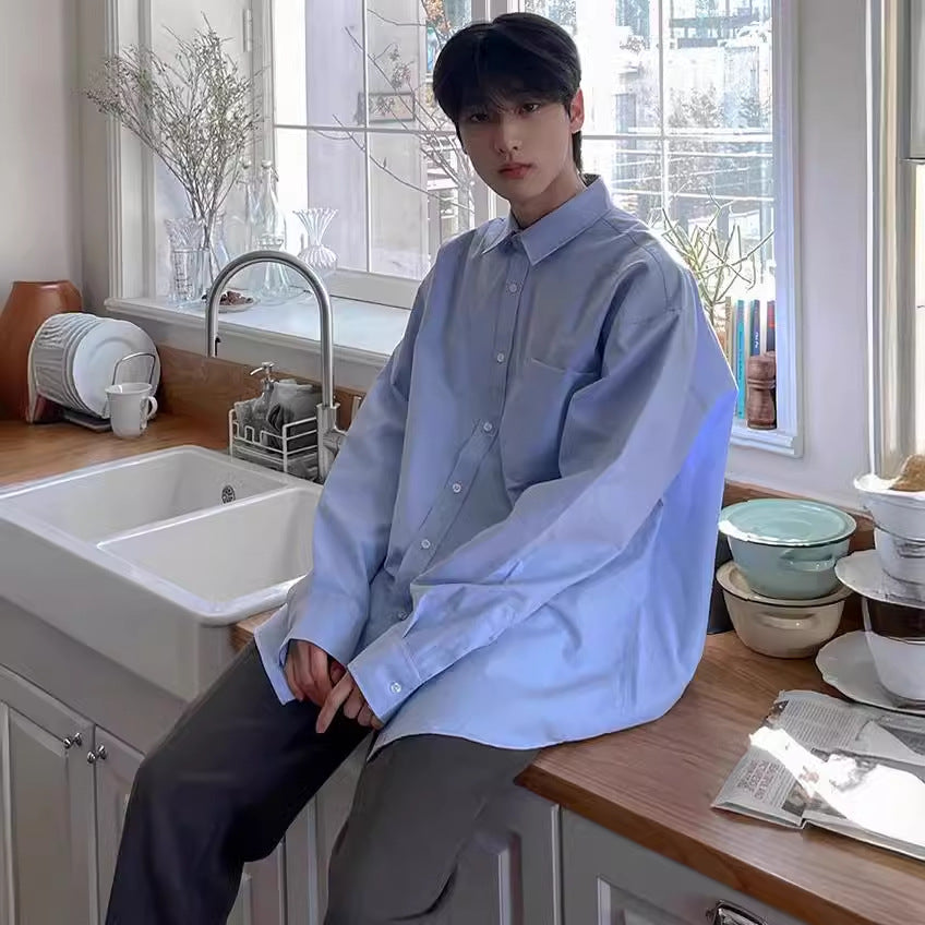 saferido -shop classy outfits men Simple Casual Shirt Men's Spring New Long-Sleeved Shirt Korean Style Loose-Fit Clothing DK Uniform Inner Wear