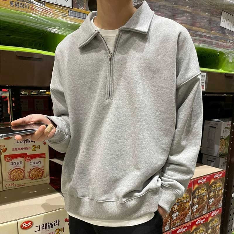saferido men’s haircut Basic Men's Pullover Sweater Half-Open Zipper Lapel Simple All-Match Coat Korean Spring Solid Color Long-Sleeved Top