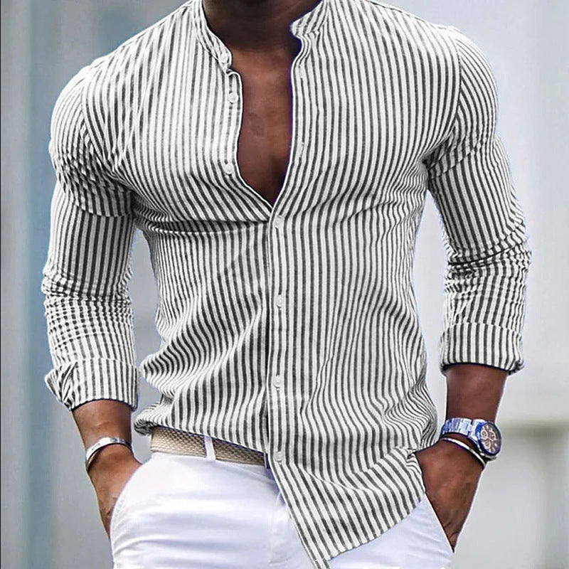 saferido      -shop  Men's New High Quality Striped Simple Comfortable Long Sleeve Button Shirt