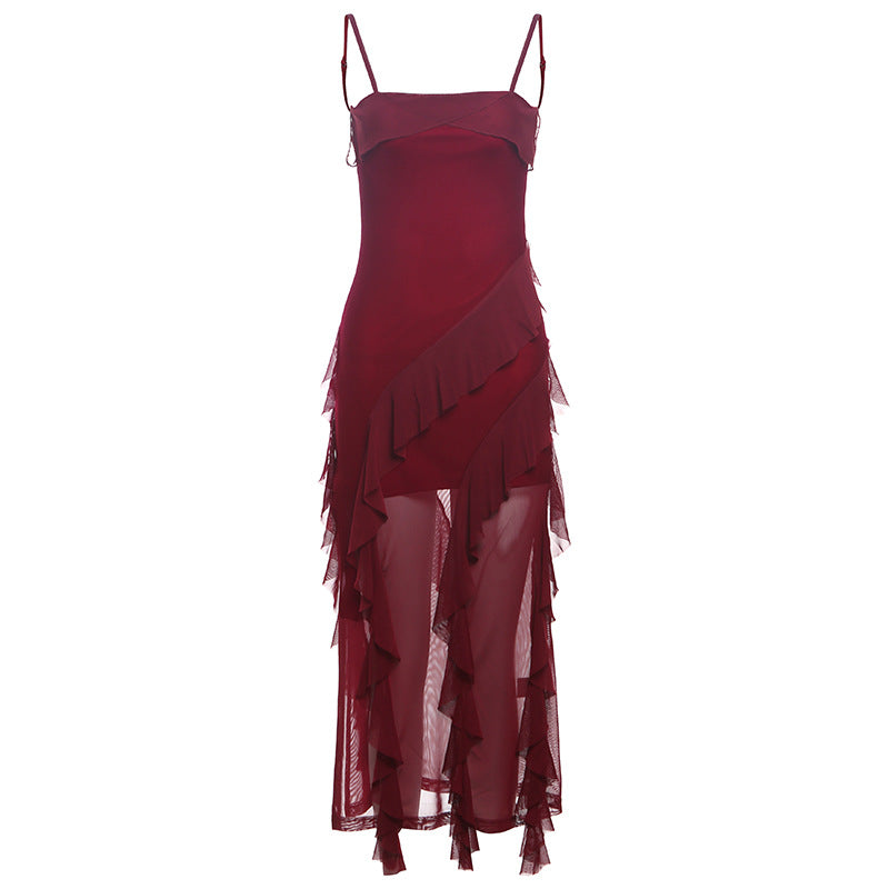2025 style popular summer new women's clothing fashionable and sexy fungus edge splicing temperament split dress
