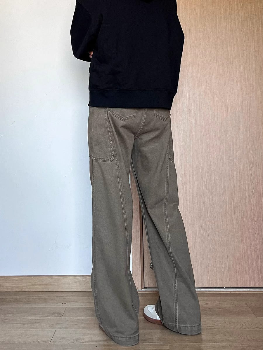 American retro jeans men's Vintage deconstruction design overalls loose straight all-match casual pants ins