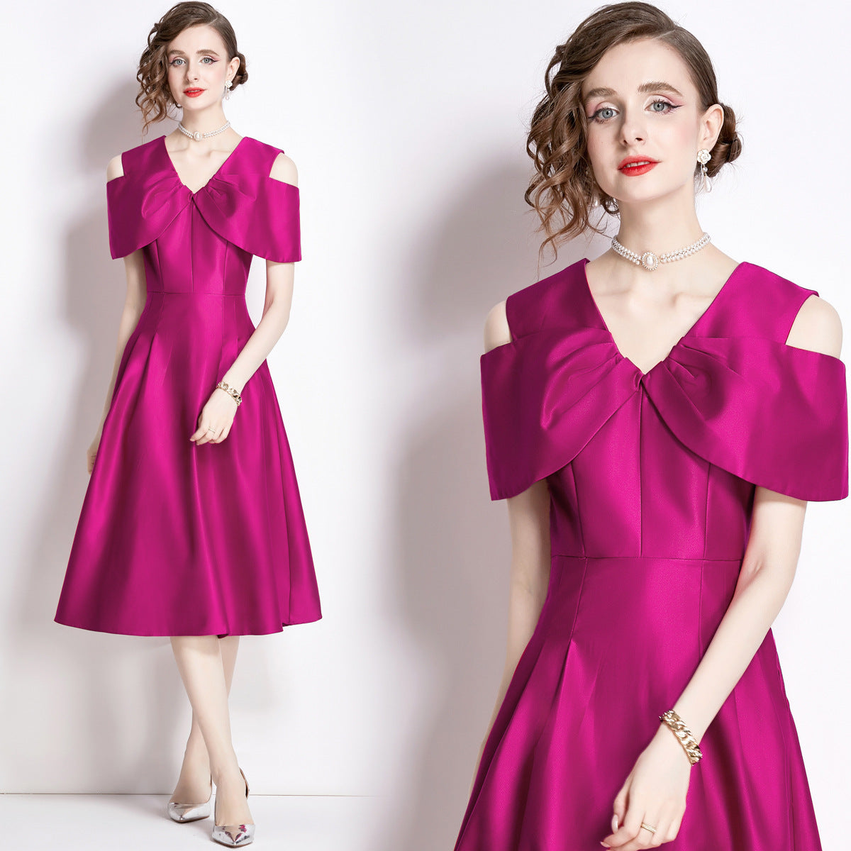 Popularan women's clothing elegant temperament waist off the shoulder big swing dress popular new celebrity fashion Popular style evening dress