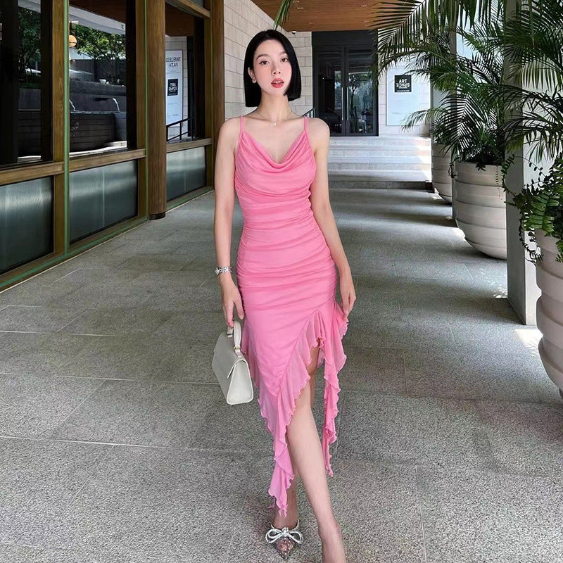 SAFERIDO 2025 style ins new sexy V-neck neck lotus leaf edge suspender party party dress, one piece is sent on behalf of others.