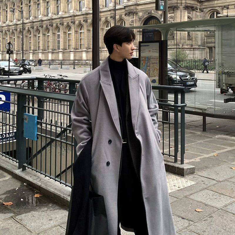 saferido frat outfits Woolen Coat 2024 New Men's High-Grade Winter Thickened Long over-the-Knee Korean Woolen Coat