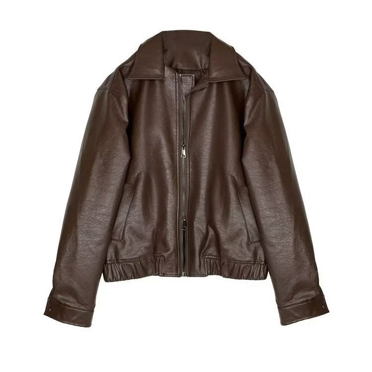 saferido      -shop 90s fashion men Retro Youth Short Leather Jacket Men's Loose Pu Shuai Motorcycle Clothing Light Luxury Pilot Leather Jacket Trendy