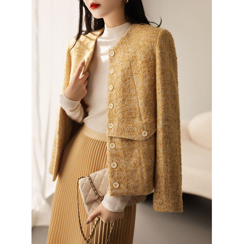 2025 Premium wool tweed small fragrant jacket short spring and autumn new spring clothing high-end women's clothing gold gray