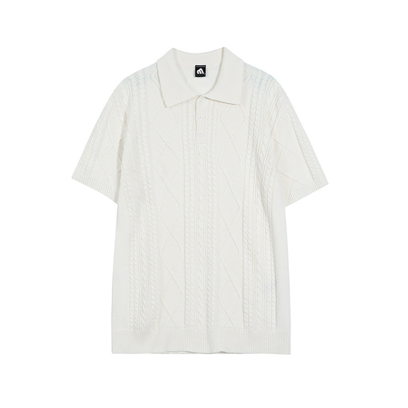saferido -shop men’s fashion Texture Knitted Polo Shirt Short T Men's Summer Loose Lapel T-shirt Korean Style Trendy Short Sleeve Sweater