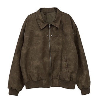 saferido      -shop mens fashion Spring and Autumn American Retro Distressed Brown Leather Jacket Men's Fashionable Ins High-Grade Cleanfit Jacket