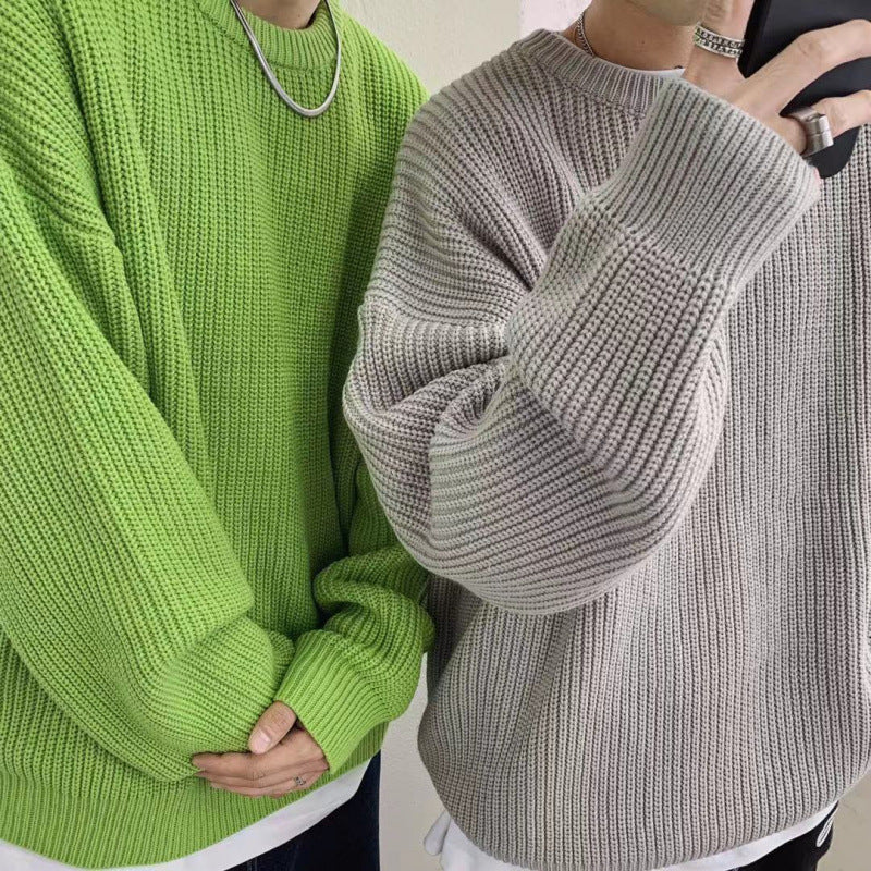 saferido fall mens outfits round Neck Sweater for Male Students Hong Kong Style Mori Korean Style Loose Trendy Thickened Autumn and Winter New Bottoming Knitted Fashion