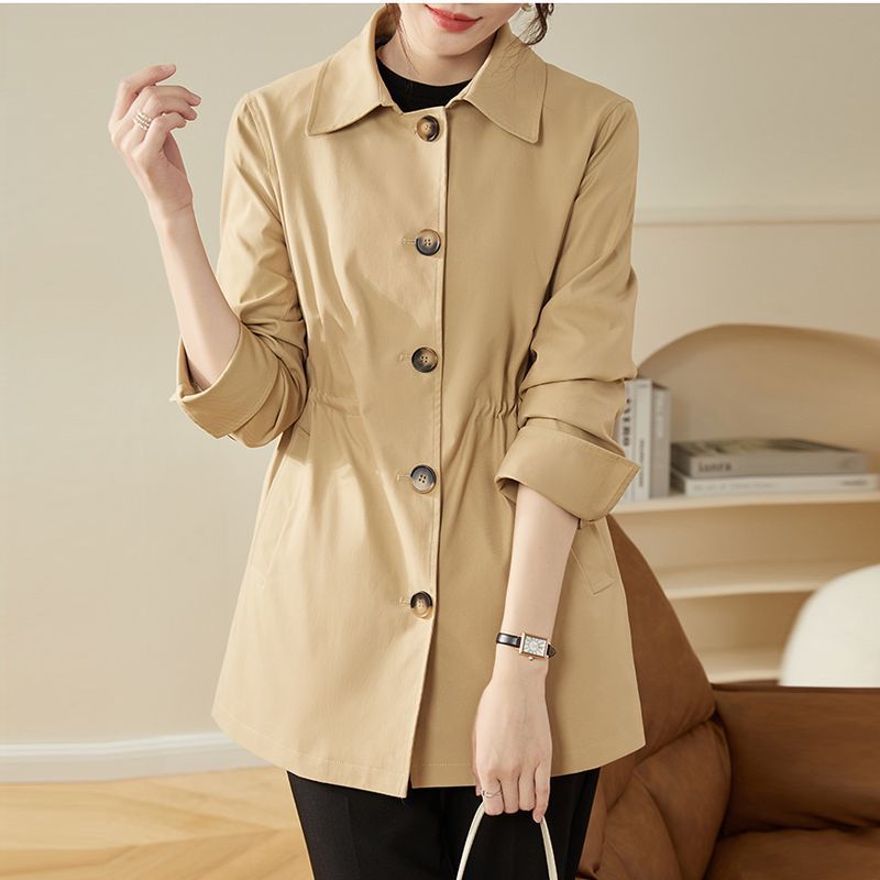 Mom trench coat women's spring and autumn new Korean version waist loose and thin casual fashion small coat
