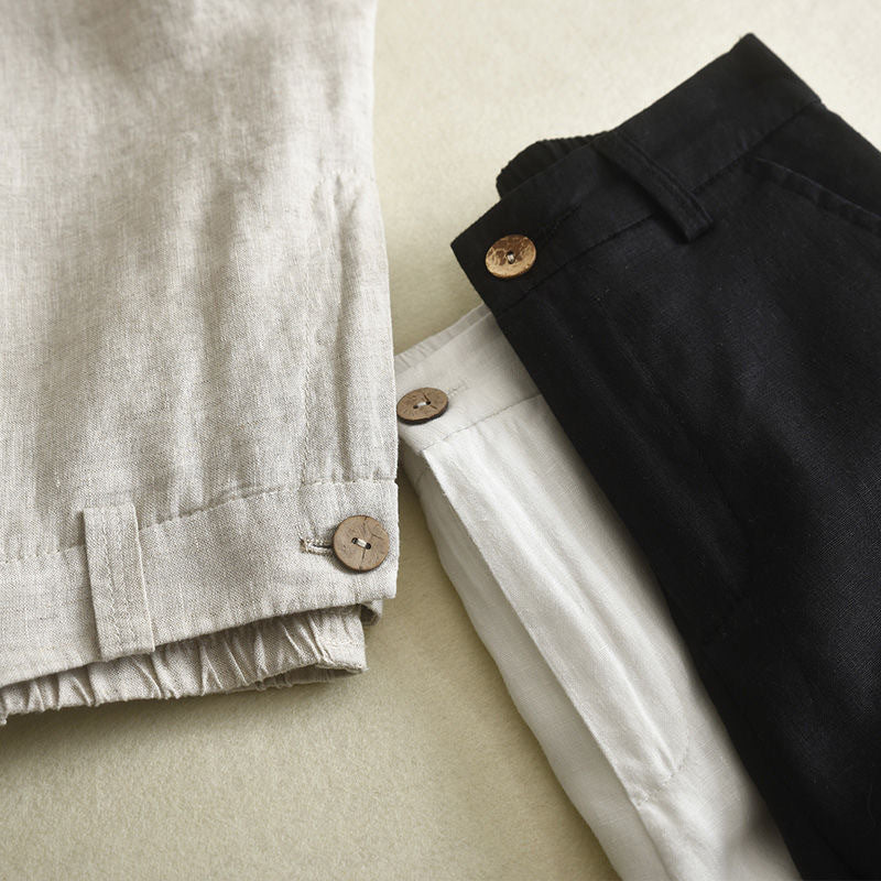 Cotton and linen straight wide-leg pants women's high waist drape popular summer new linen thin loose casual trousers children
