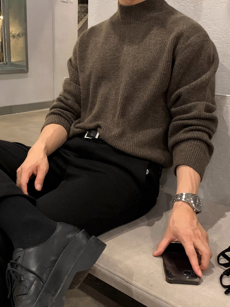 saferido -shop classy outfits men Men's Autumn and Winter Half Turtleneck Sweater Men's Korean-Style Trendy Solid Color Sweater Mid Collar Bottoming Shirt Warm Inner Wear