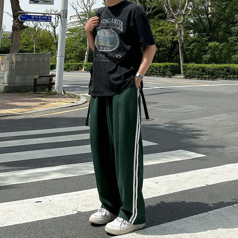 saferido mens outfits Contrast Color Striped Casual Pants Men's Summer Cotton Sports Pants Korean Style Loose Draping Straight Sweatpants