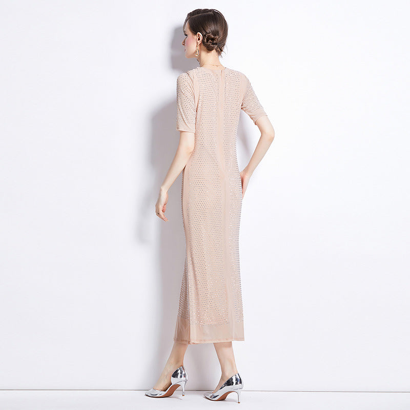 Bright sequined fishtail skirt light luxury imperial sister style Muse fan long sleeve v neck sexy dress temperament dress