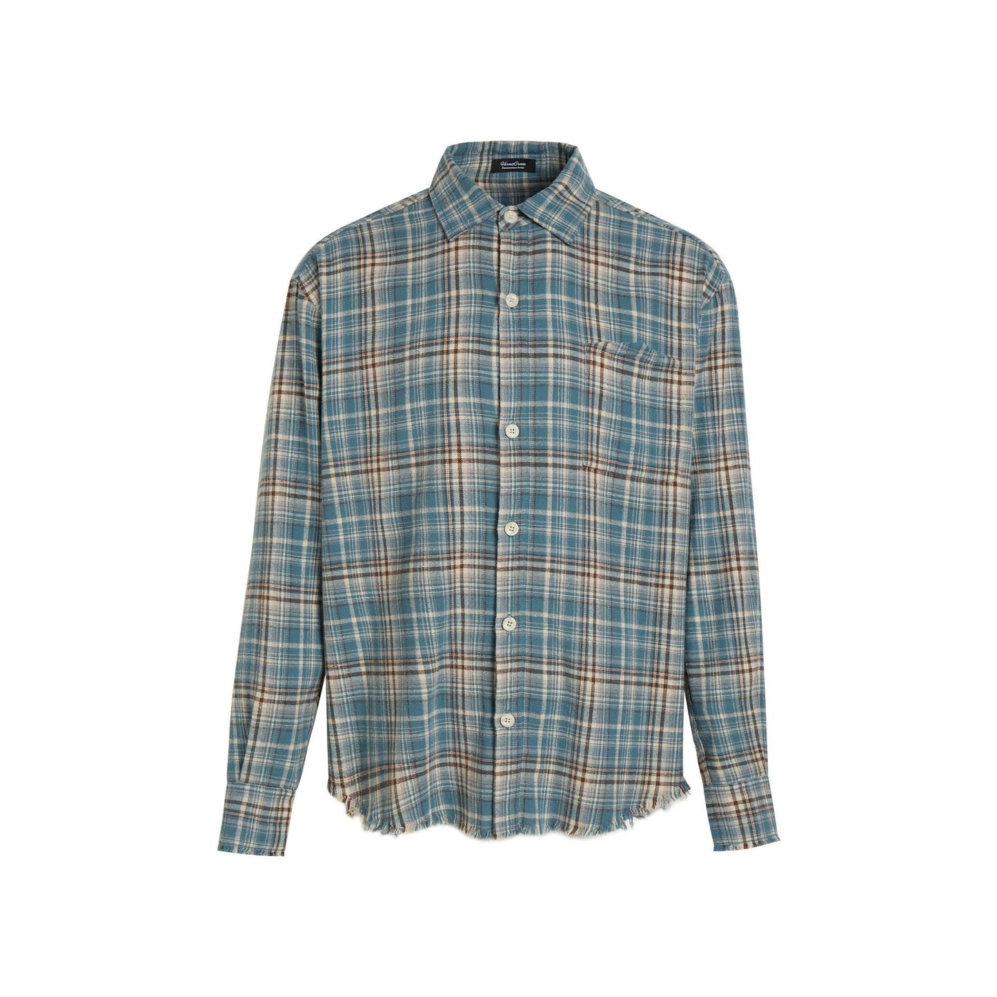 Spring and Autumn New Plaid Tassel Destroyed Shirt Men's Design Niche Loose Versatile Plaid Top Trend