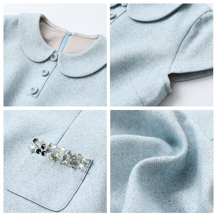 spring new small fragrant style lapel slim and thin small high-end age-reducing short-sleeved dress MZ038