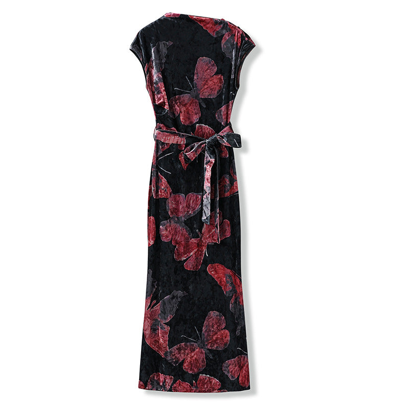 summer national style temperament elegant temperament thin retro slim print butterfly cheongsam dress LZ585
