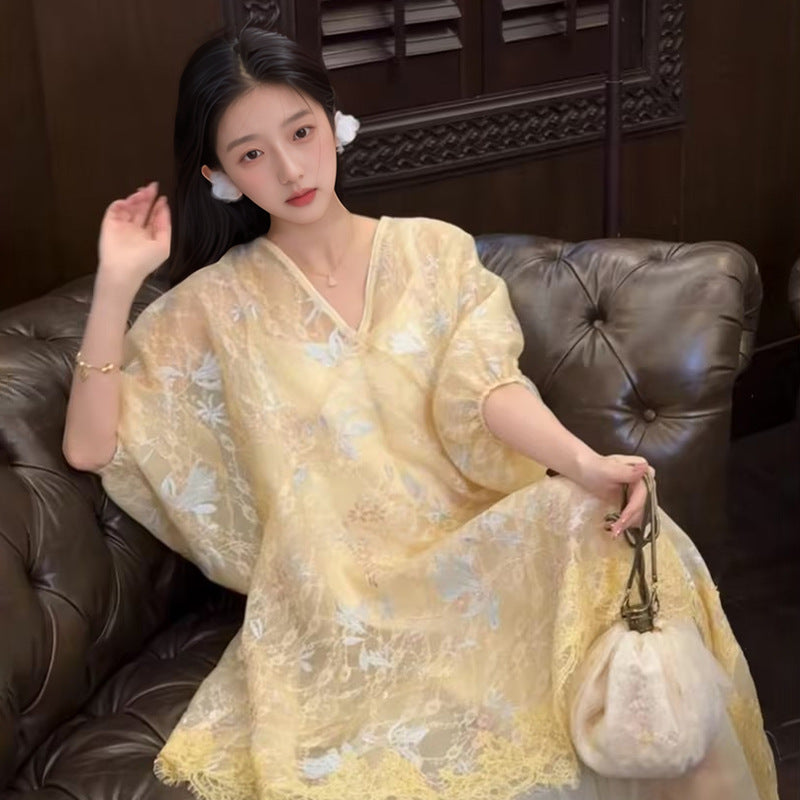 spring and summer high-end new national style embroidery embroidery lace light luxury suspender dress two-piece set N4001