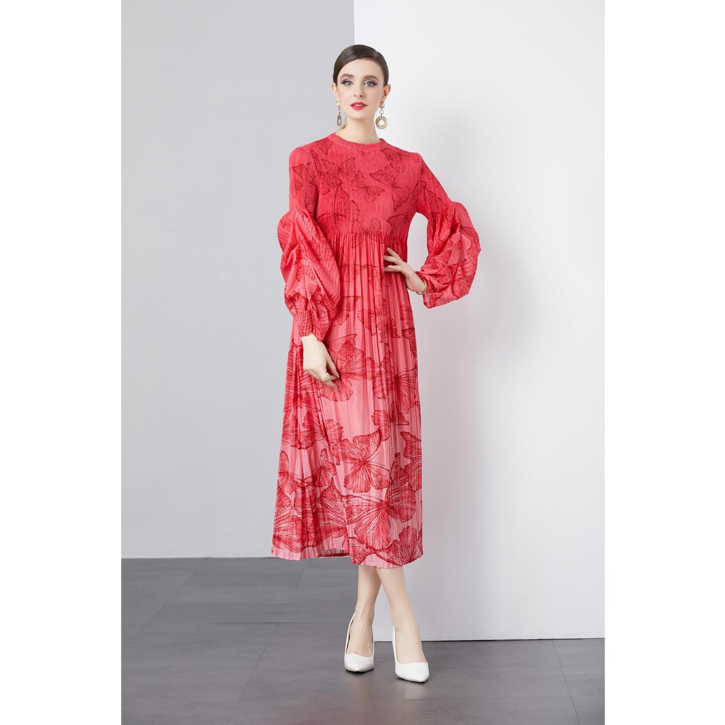 dresses, women's light and familiar style design, butterfly printing long skirts, loose and thin elegant skirts