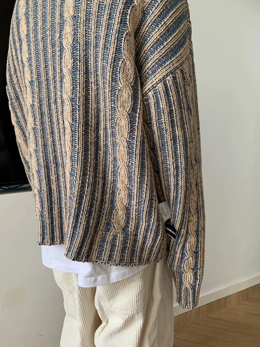 saferido -shop 90s fashion men Cleanfit Men's High-Grade Sweater Autumn and Winter Korean Style Wear Retro Contrast Color round Neck Casual Sweater