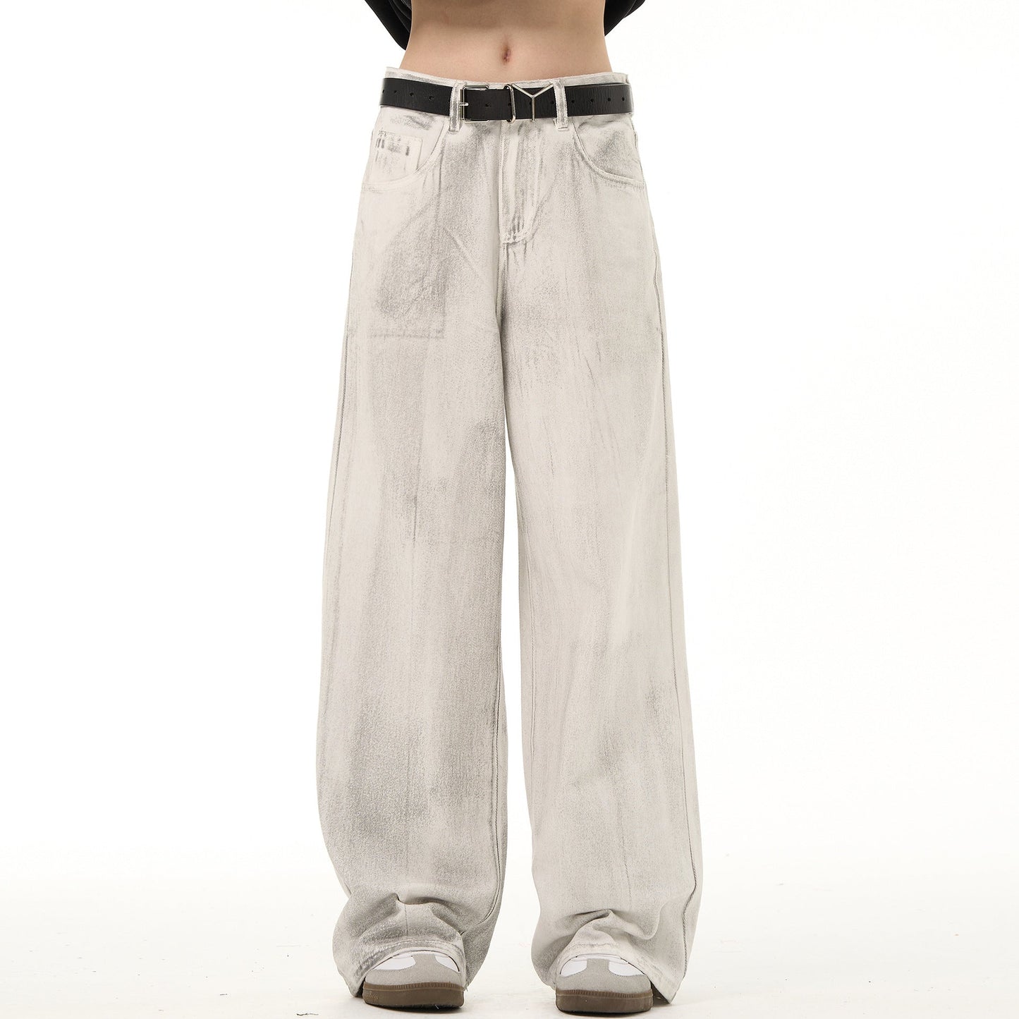 National trend washed distressed drape jeans for men spring and autumn new niche retro original design pants