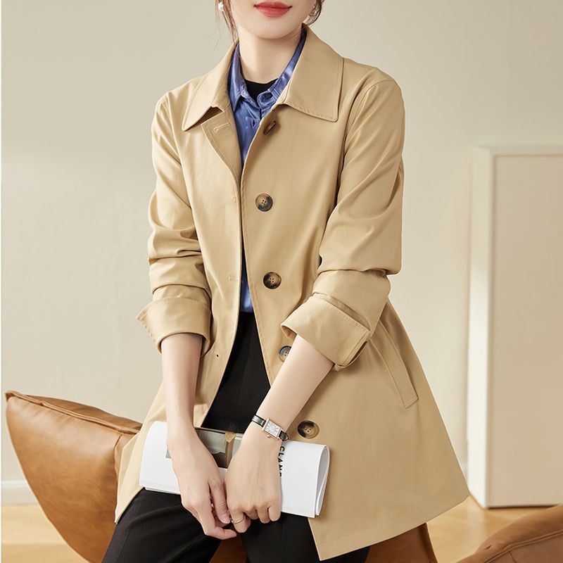 Mom trench coat women's spring and autumn new Korean version waist loose and thin casual fashion small coat