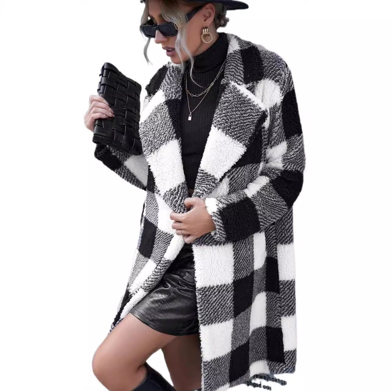 new New autumn women's clothing lapel long-sleeved buckle-free plaid long loose casual coat coat