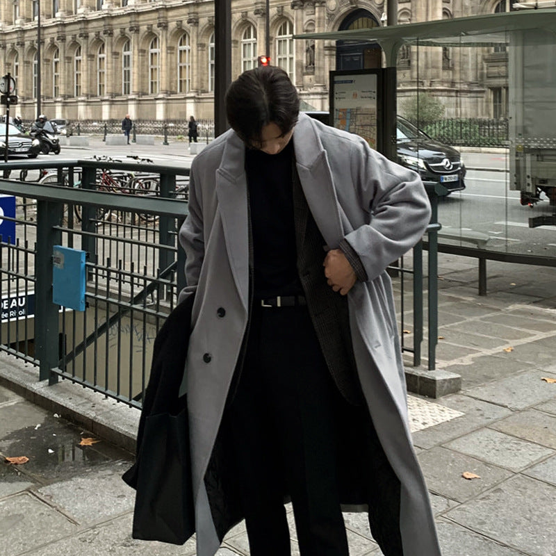 saferido frat outfits Woolen Coat 2024 New Men's High-Grade Winter Thickened Long over-the-Knee Korean Woolen Coat