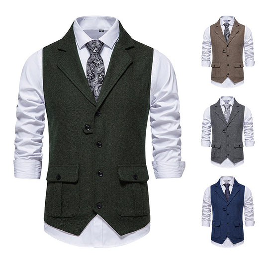 saferido      -shop men’s fashion Men's Men's Herringbone Tweed Suit Vest Retro Lapel Vest Men's Vest