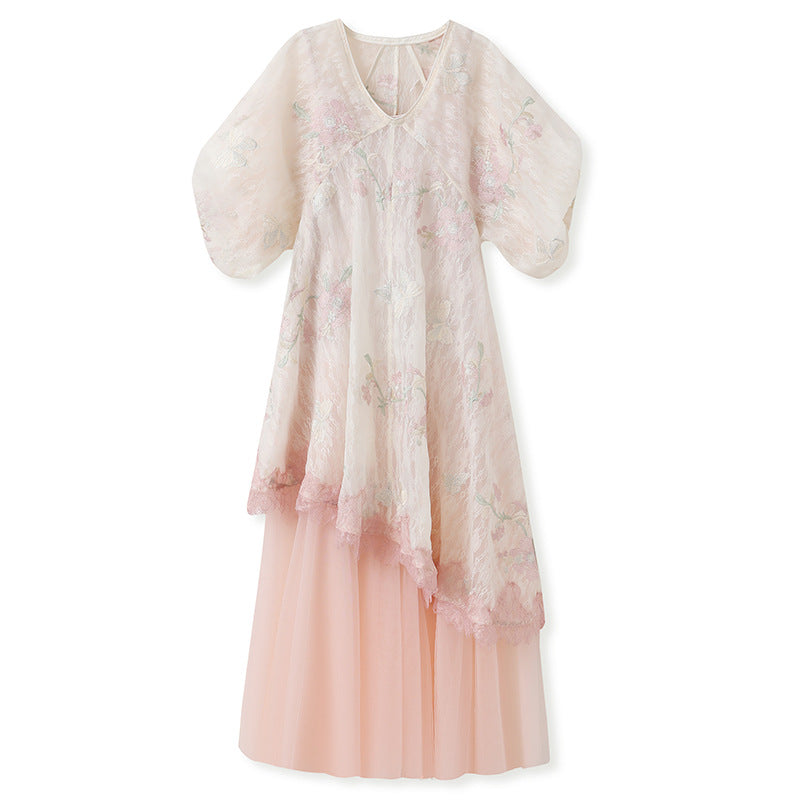 spring and summer high-end new national style embroidery embroidery lace light luxury suspender dress two-piece set N4001