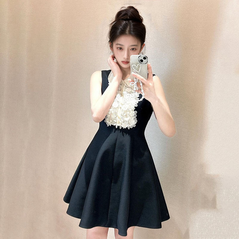 daughter Popular style fashion small black dress spring temperament sleeveless waist slim and thin dress women MZ020