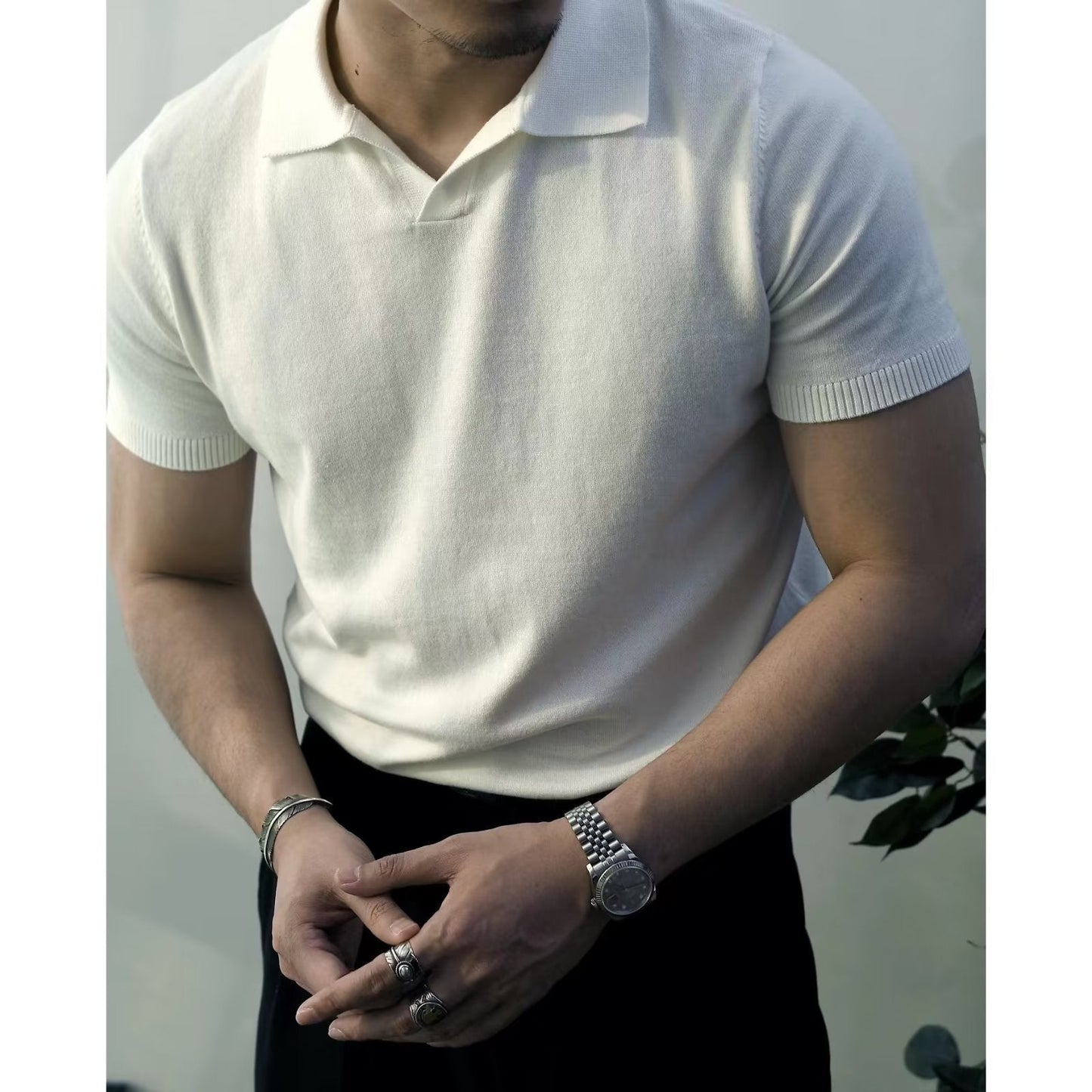 saferido      -shop classy outfits men Lapel Business Polo Men's Sweater Seagull Collar T-shirt Men's Casual Solid Color Slim Fit American Men's Summer Short Sleeve