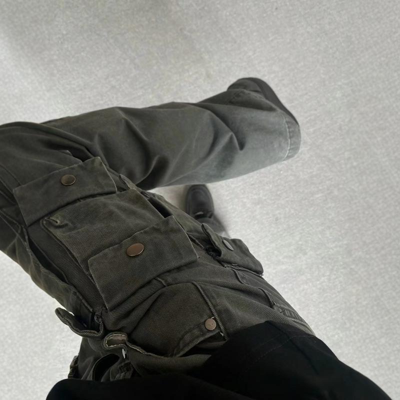 saferido masc outfits American-Style Three-Dimensional Multi-Pocket Casual Pants Men's Straight Micro-Pull Cleanfit Pants Vibe Washed Overalls Long Pants