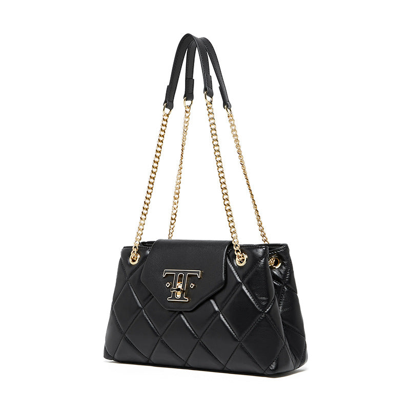 Women's bag popular new first-layer cowhide chain bag women's messenger bag autumn and winter commuting versatile leather women's bag single shoulder