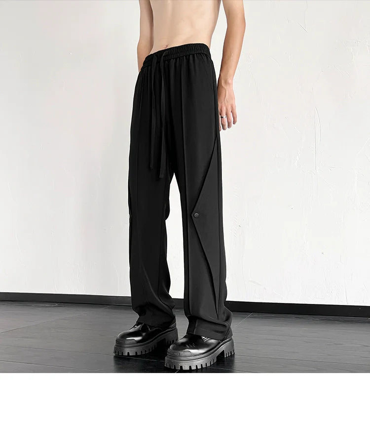 saferido Summer Men's Fashion Trend Oversized Casual Pants Streetwear Ventilate Elastic Waist Sweatpants Black/Khaki Color Trousers
