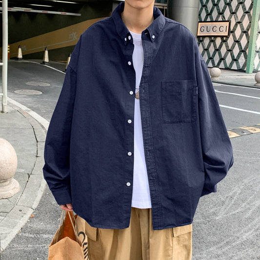 saferido      -shop 90s fashion men Japanese Style Cityboy Solid Color Long-Sleeved Shirt Summer Men's Niche Design Sense Stacked Lapel Shirt Coat Fashion
