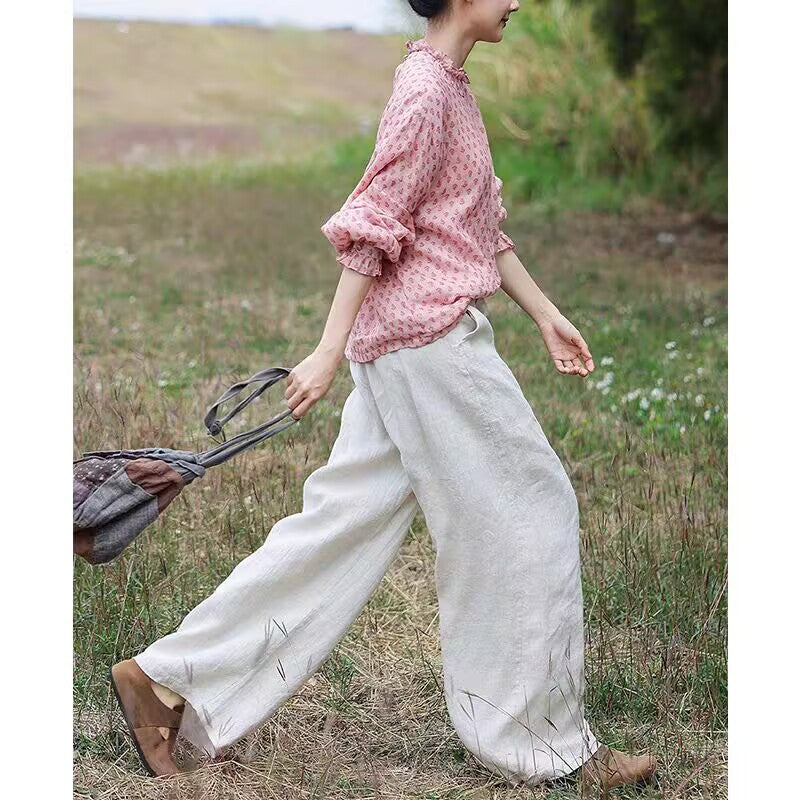 Floral literary and artistic style printed shirt summer new pastoral small clear temperament retro shirt top women