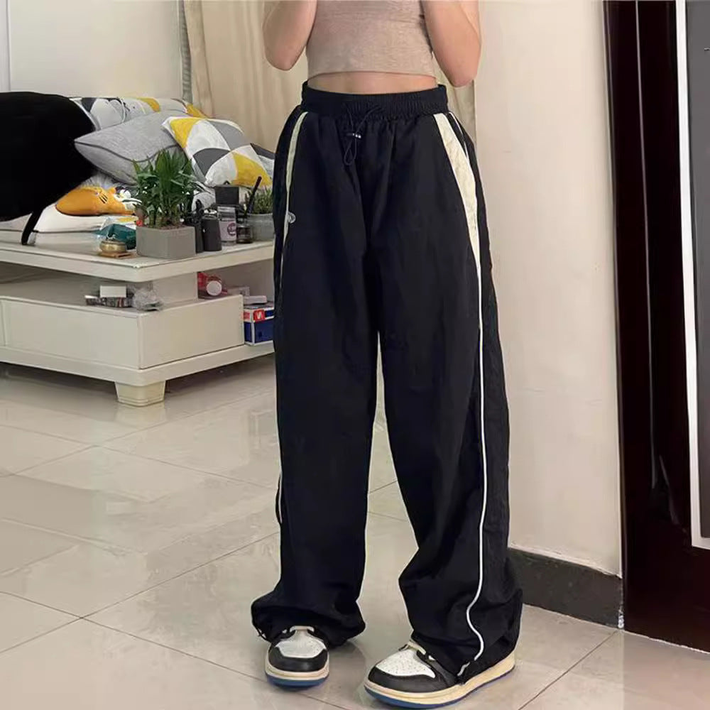 saferido -shop 90s streetwear Spring and Autumn Fashion Personalized Niche Street Women's Elastic High Waist Loose Sports Wide-Leg Pants
