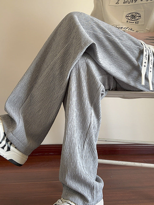 Drape texture straight pants men's summer new trend mopping trousers loose casual ice silk pants