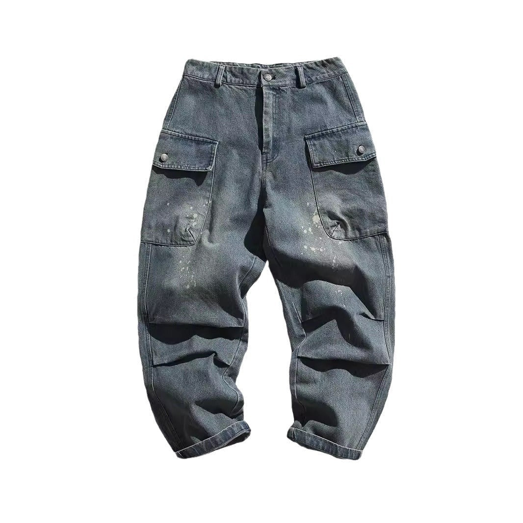saferido -shop mens outfits American Style Street Washed Workwear Blue Jeans Men's Summer Loose All-Match Casual Trousers Straight Pants