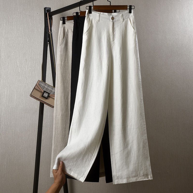 Cotton and linen straight wide-leg pants women's high waist drape popular summer new linen thin loose casual trousers children