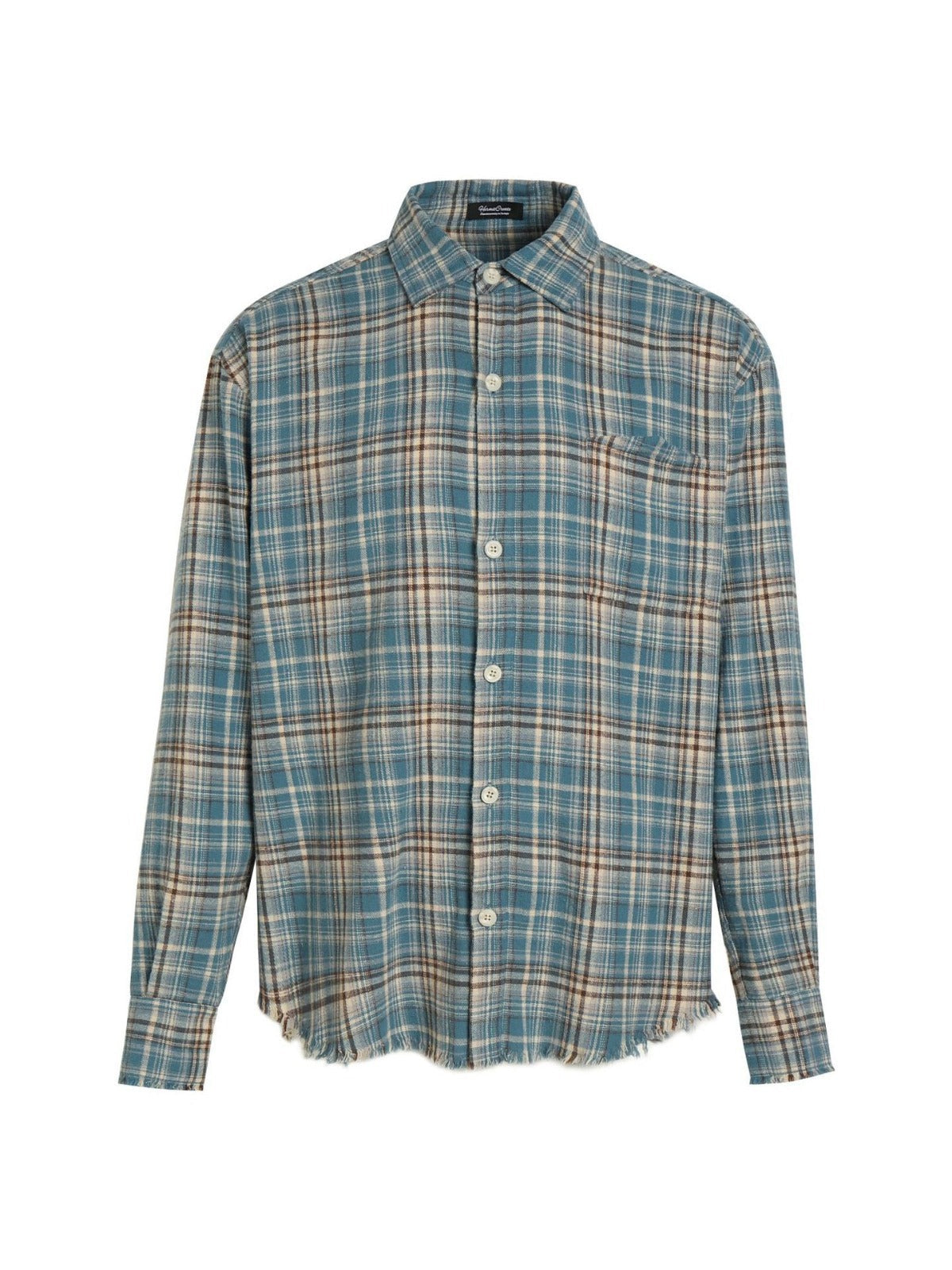 Spring and Autumn New Plaid Tassel Destroyed Shirt Men's Design Niche Loose Versatile Plaid Top Trend