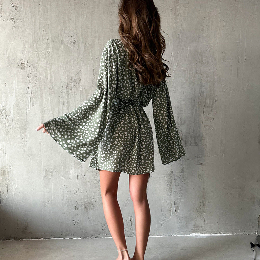 SAFERIDO 2025 popular summer new style printing fashion casual loose long-sleeved short nightgown women's loungewear New