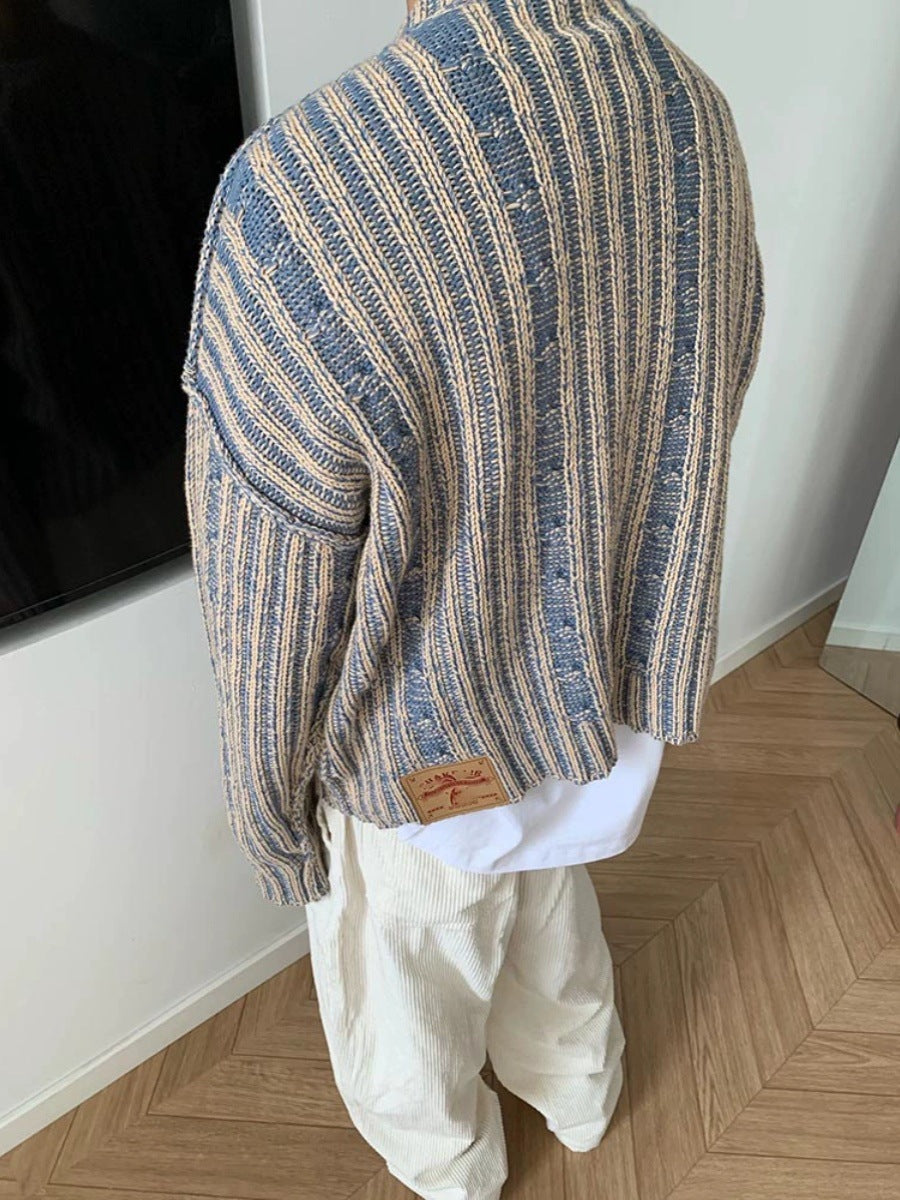 saferido -shop 90s fashion men Cleanfit Men's High-Grade Sweater Autumn and Winter Korean Style Wear Retro Contrast Color round Neck Casual Sweater